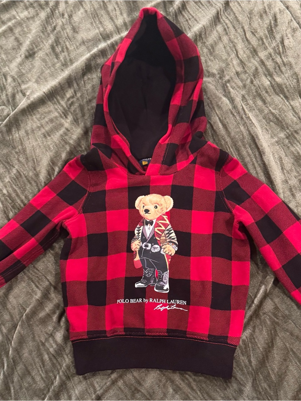 Polo by Ralph Lauren Red and Black Buffalo Plaid Bear Hoodie for Kids